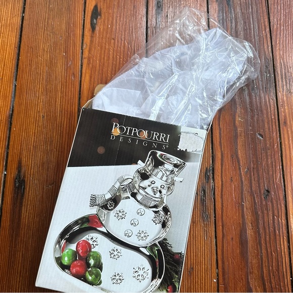 NWT Vtg 90s Potpourri Designs International Silver Co Snowman Candy Dish 5 5/8x8 - Picture 8 of 13